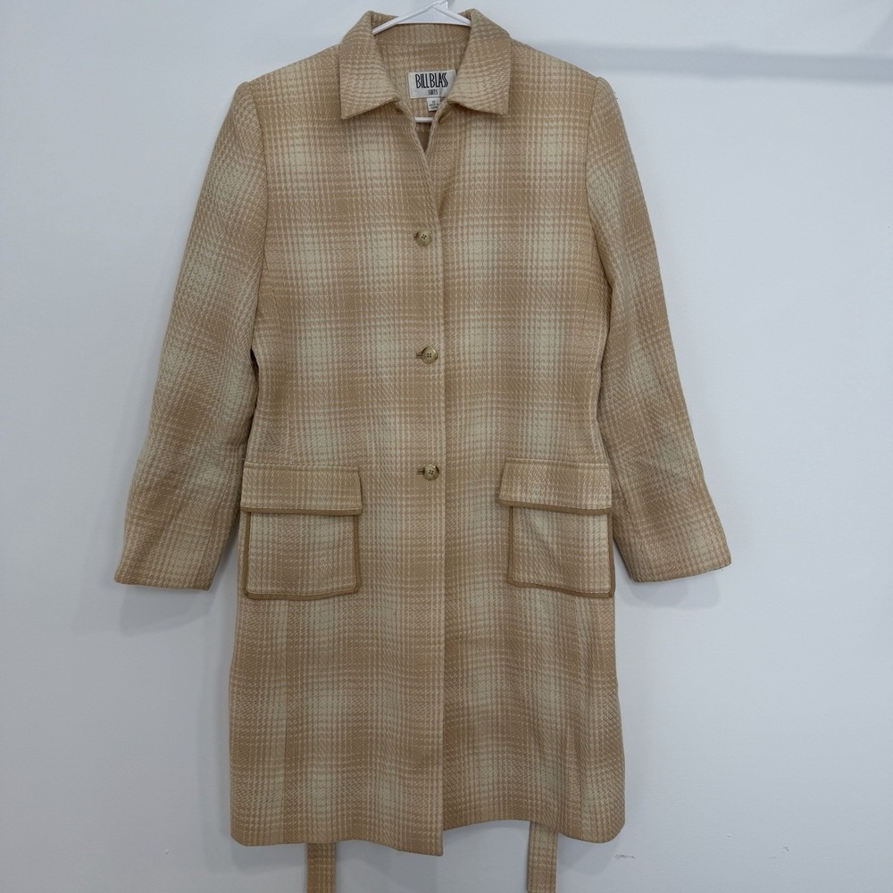 Vintage Bill Blass Plaid Trench Coat 10 Wool Grannycore Light Academia Coquette